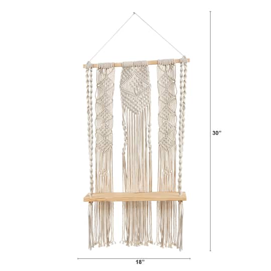 2.5ft. x 1.5ft. Layered Macrame Wall Hanging with Wooden Shelf